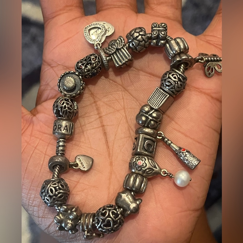 Pandora Silver Charm Bracelet with Intricate Beads